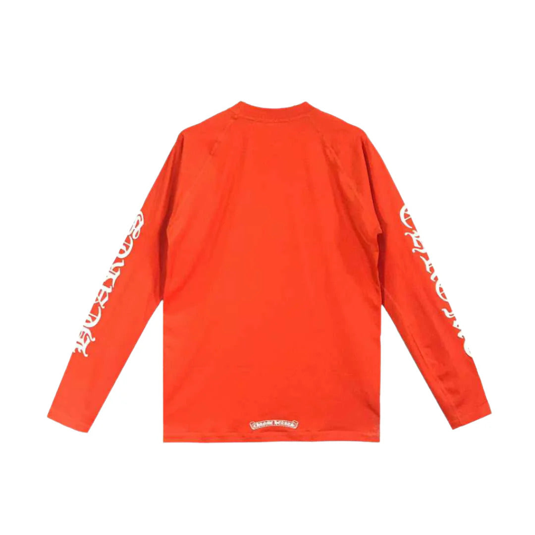 Chrome Hearts Red Horseshoe Script Logo Biking Long Sleeve Shirt