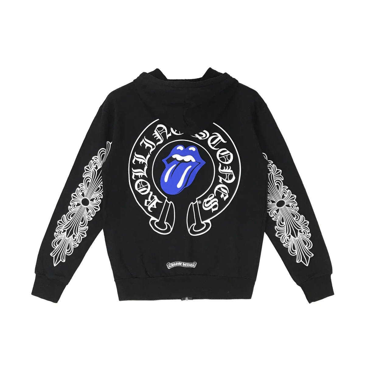 Chrome Hearts Rolling Stones Script Blue Tongue Black Zip Up Hoodie