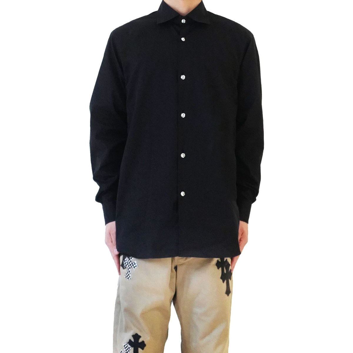 Chrome Hearts Silver BS Fleur Buttons Black Shirt