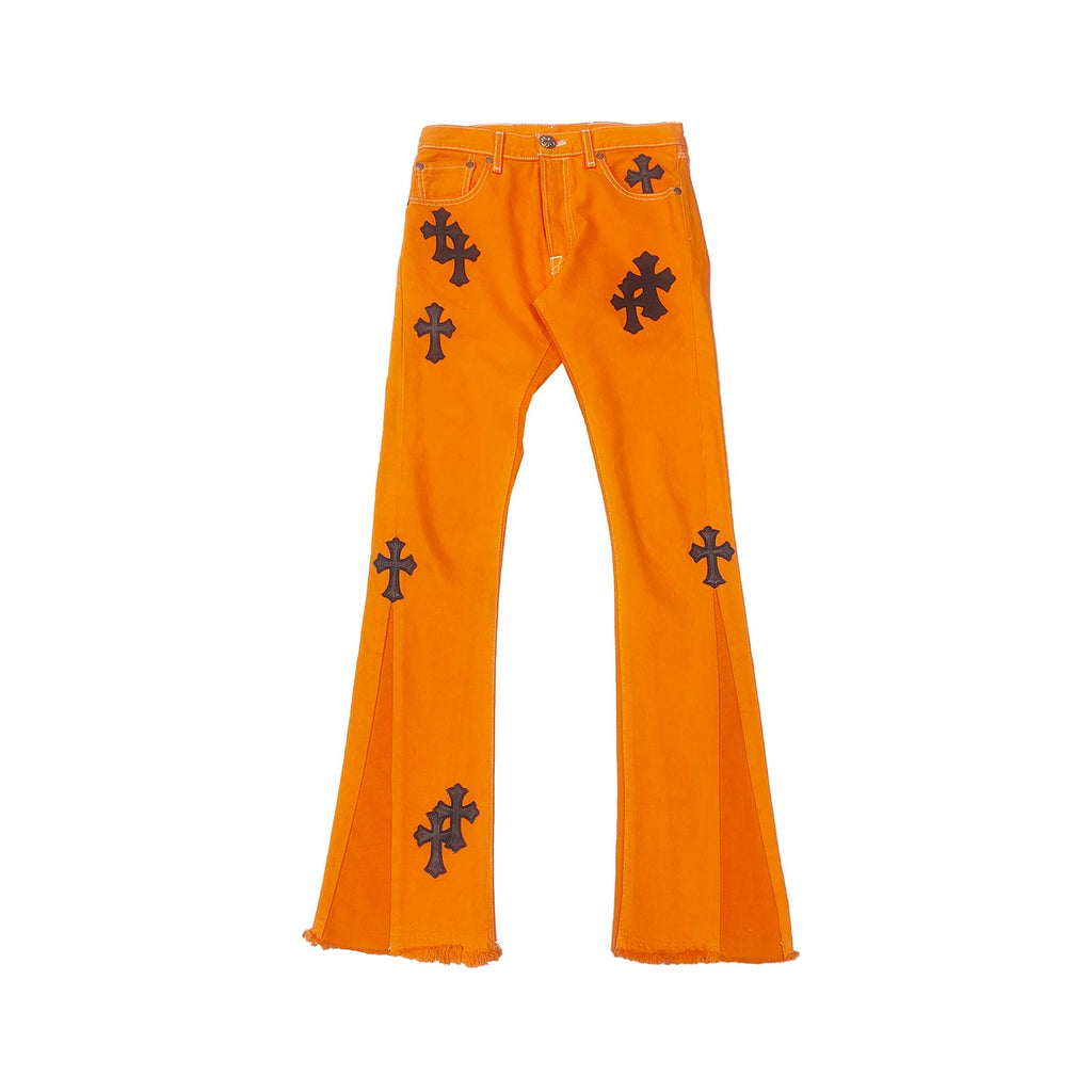 Chrome Hearts Virgil Art Basel Gallery Dept. Cross Patch Jeans – Orange front view