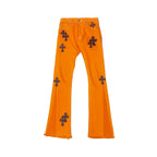 Chrome Hearts Virgil Art Basel Gallery Dept. Cross Patch Jeans – Orange front view