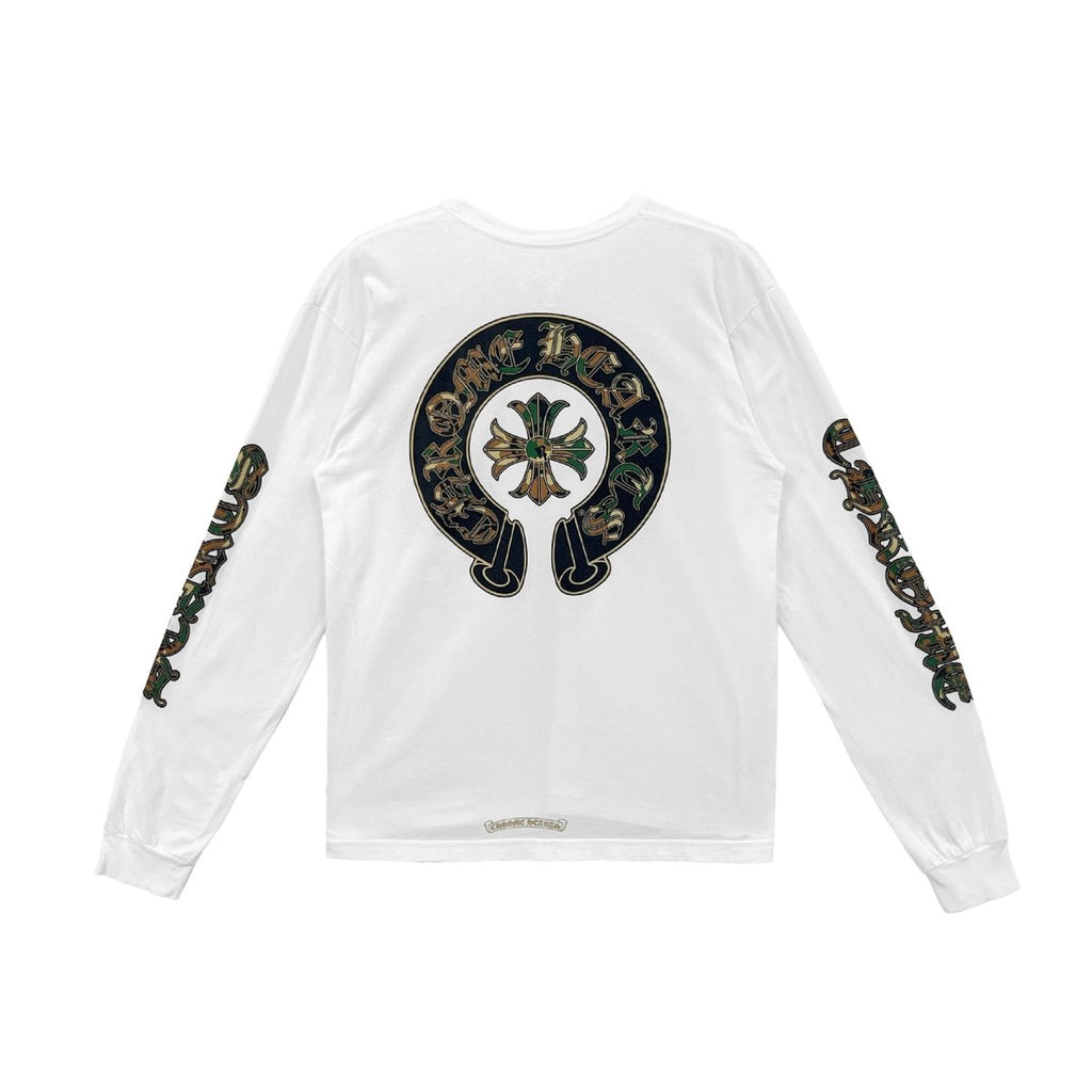 Chrome Hearts White Camo Triple Cross Horseshoe Long Sleeve Shirt - back view
