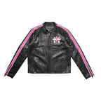 Chrome Hearts White & Pink Cross Leather Patch Jacket in Black