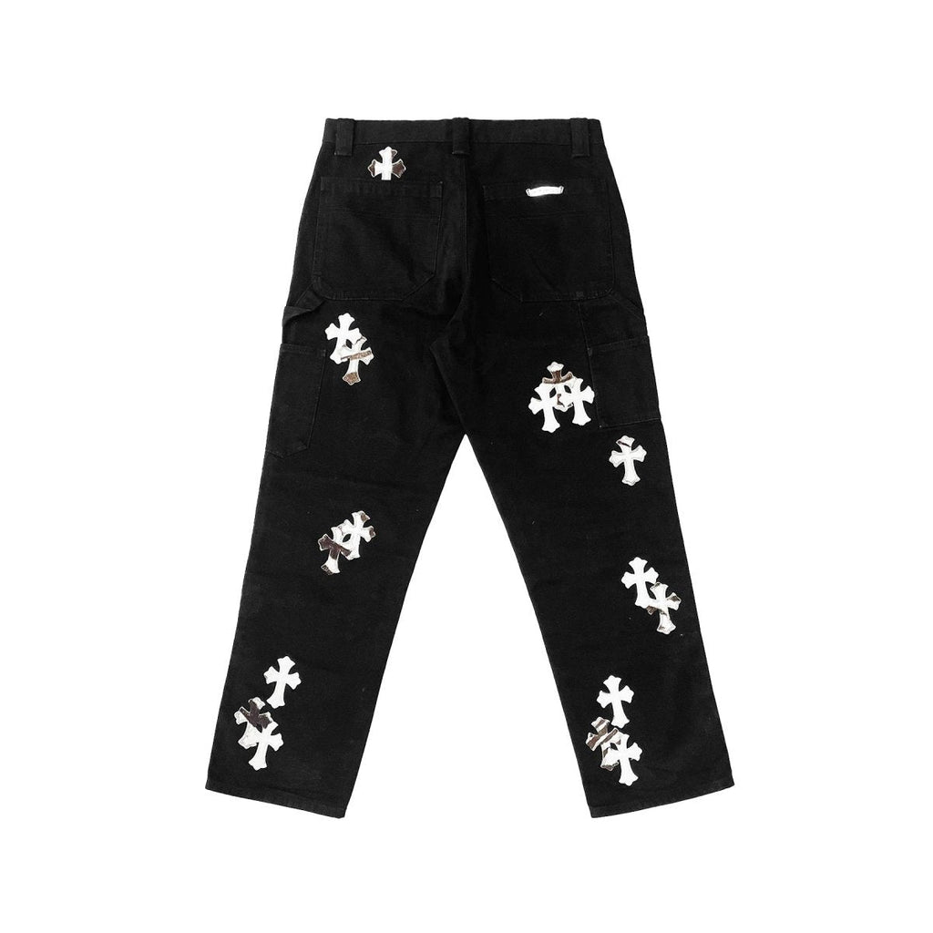Chrome Hearts White & Zebra Cross Patch Double Knee Carpenter Pants in Black
