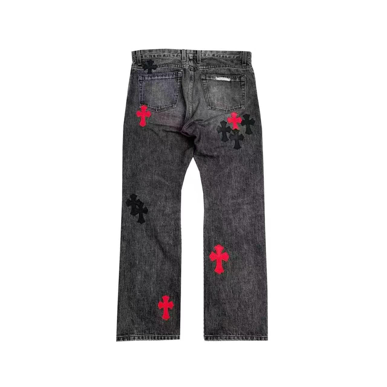 Chrome Hearts x Drake Black Red Cross Patch Jeans – Grey back view