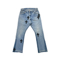 Chrome Hearts x Levi's 501 Black Cross Patch Jeans – Blue front view