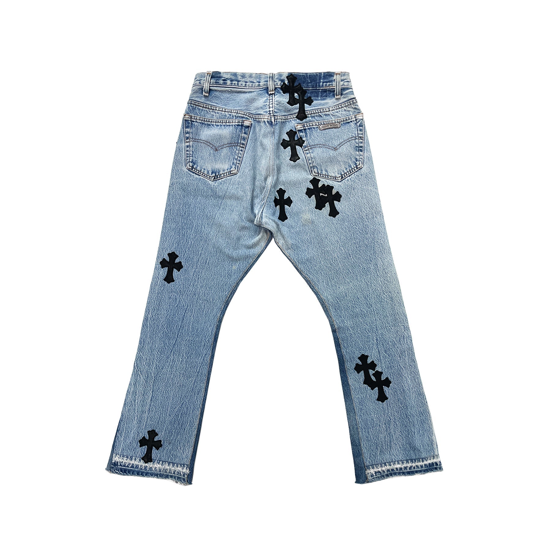 Chrome Hearts x Levi's 501 Black Cross Patch Jeans – Blue back view
