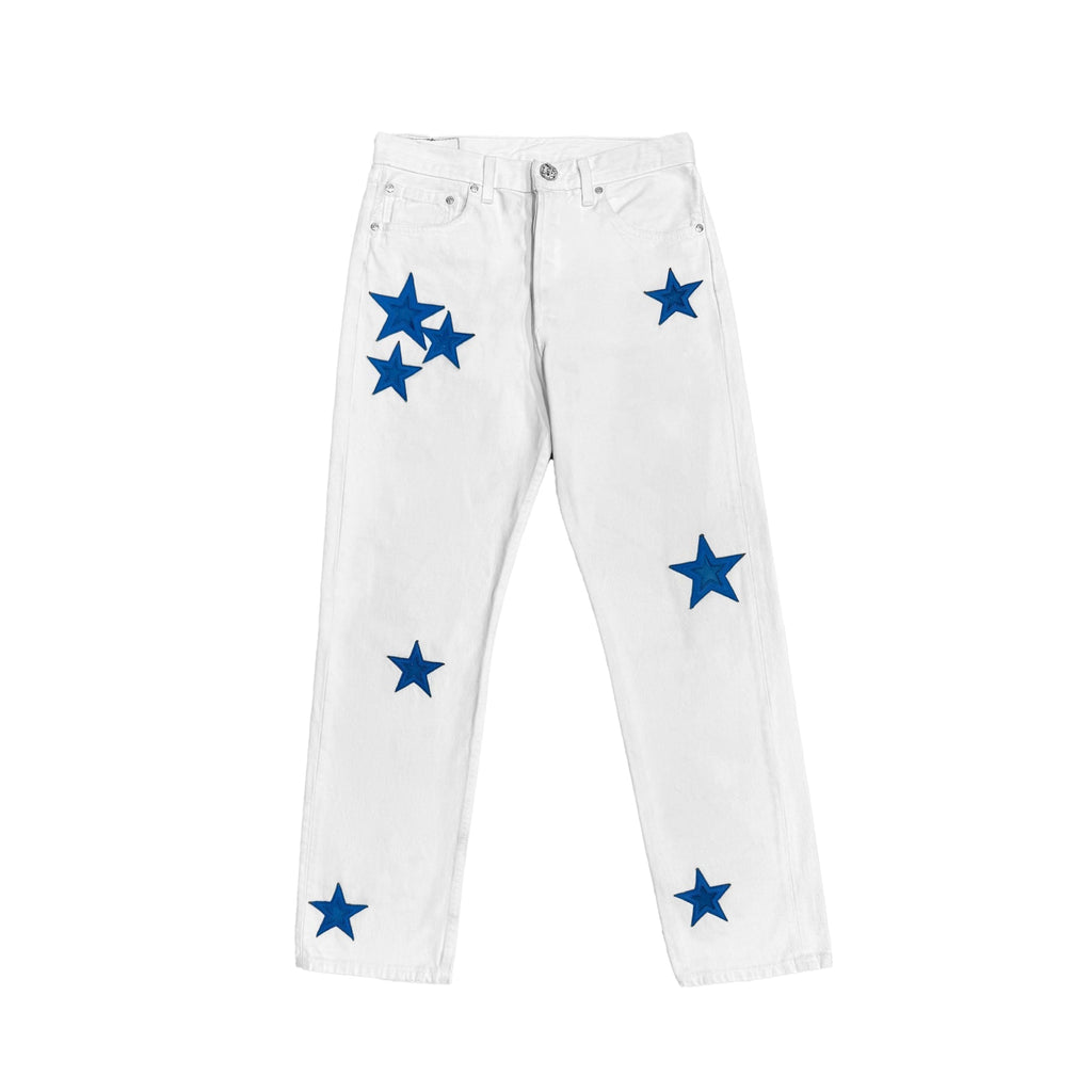 Chrome Hearts x Levi's 501 Blue Star Patch Jeans – White front view