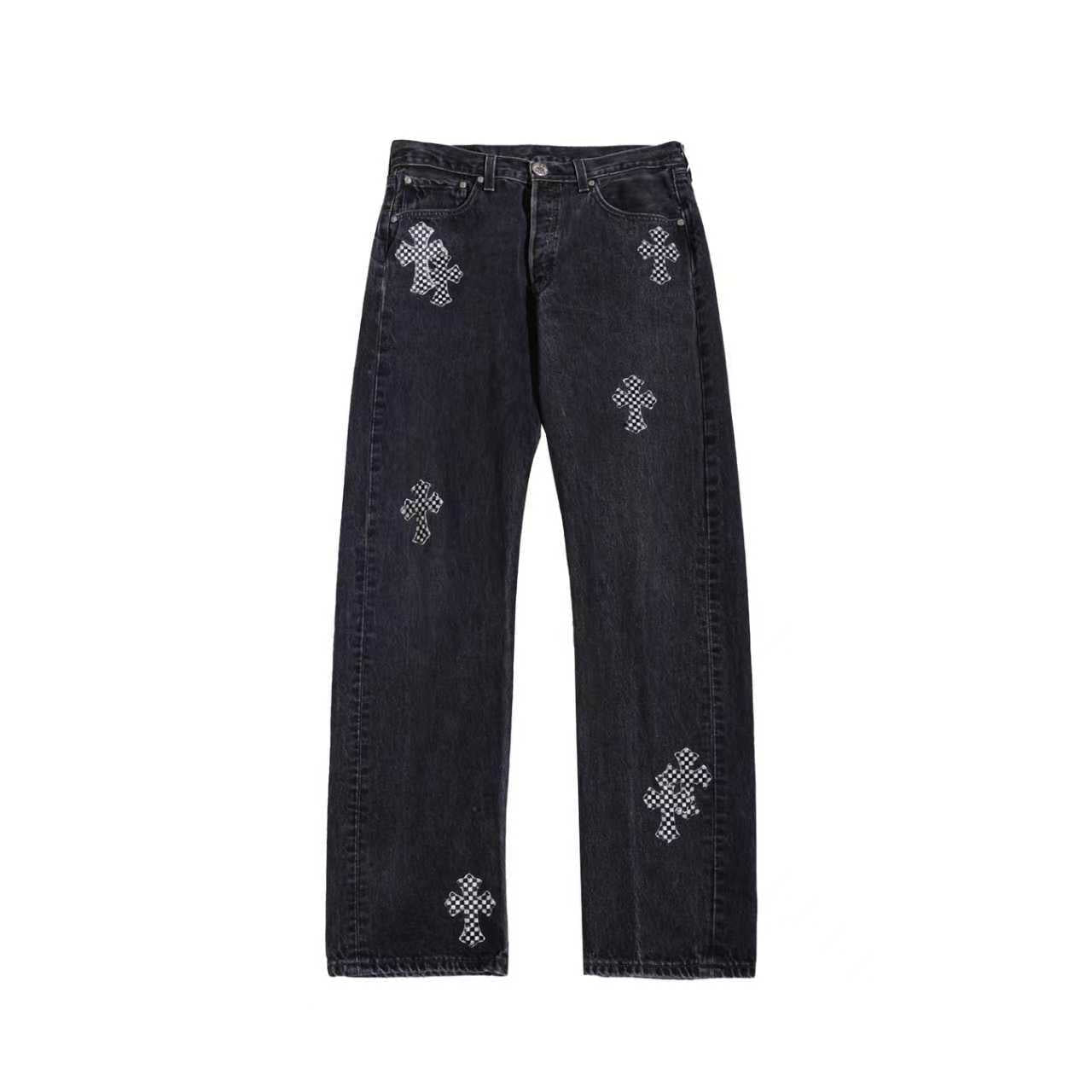 Chrome Hearts x Levi's 501 Checkerboard Pony Hair Cross Patch Jeans – Black front view