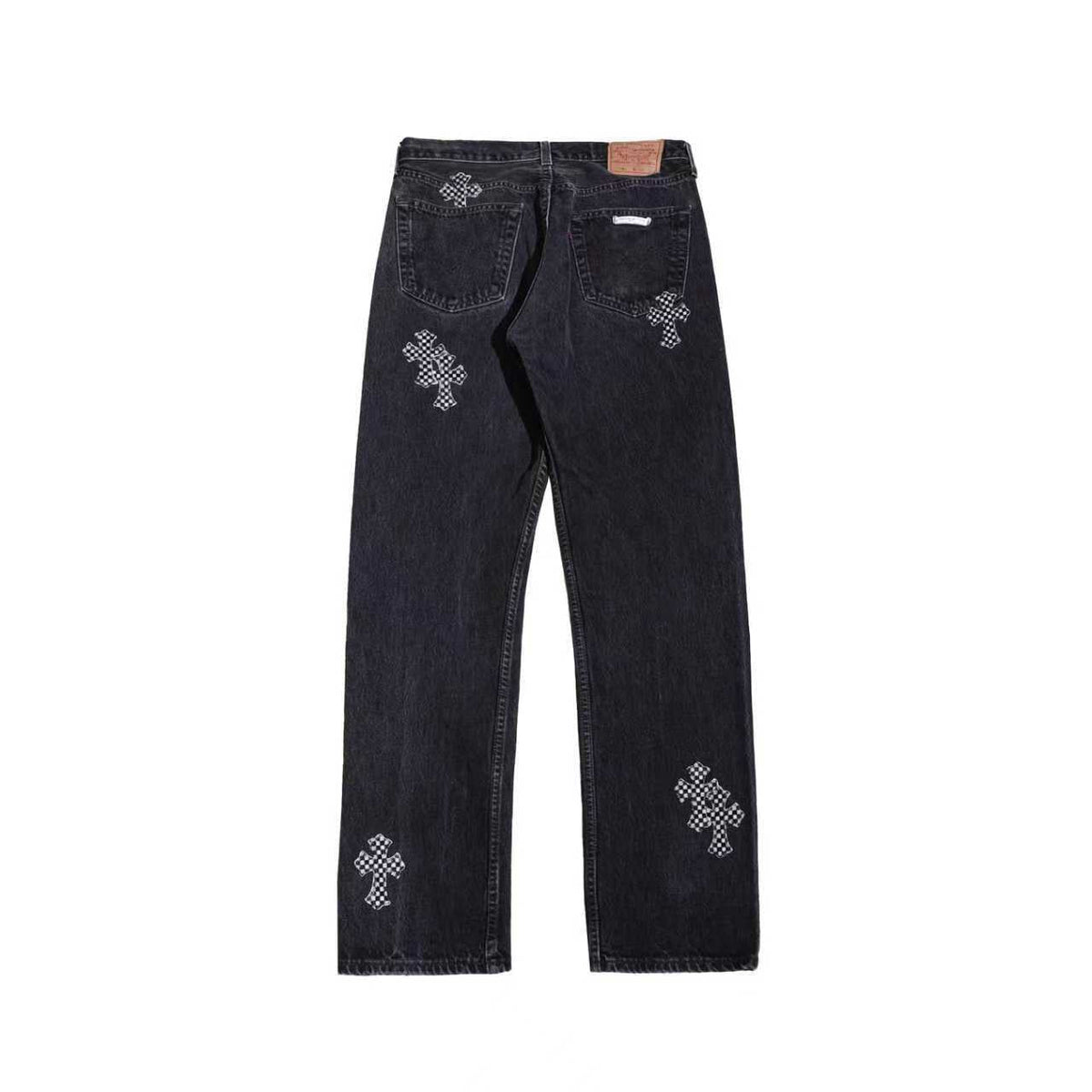 Chrome Hearts x Levi's 501 Checkerboard Pony Hair Cross Patch Jeans – Black back view