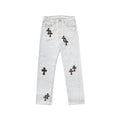 Chrome Hearts x Levi's 501 Leopard Pony Hair Cross Patch Jeans – White front view