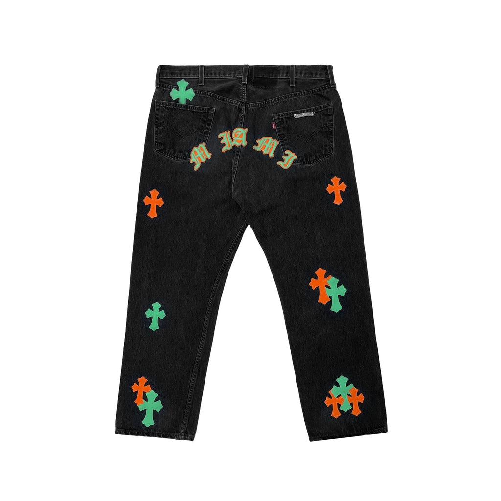 Chrome Hearts x Levi's 501 Miami Cross Patch Jeans – Black front view