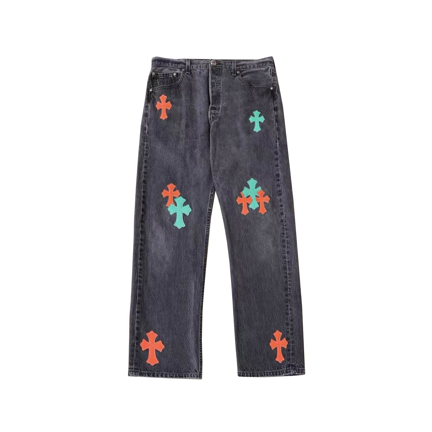 Chrome Hearts x Levi's 501 Miami Cross Patch Jeans – Grey front view