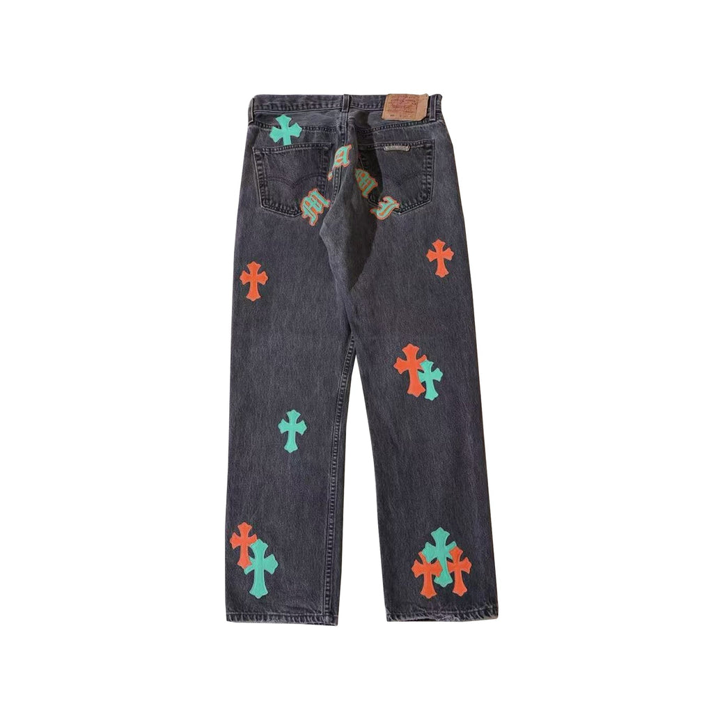 Chrome Hearts x Levi's 501 Miami Cross Patch Jeans – Grey back view