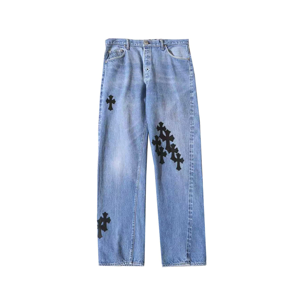 Chrome Hearts x Levi's 501 Multi Cross Patch Jeans – Blue front view