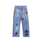 Chrome Hearts x Levi's 501 Multi Cross Patch Jeans – Blue back view