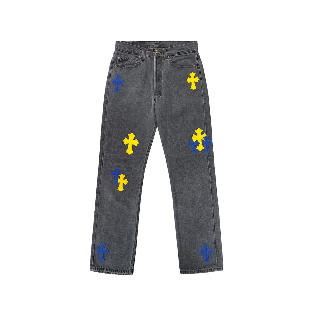 Chrome Hearts x Levi's 501 New York Exclusive Cross Patch Jeans – Grey back view