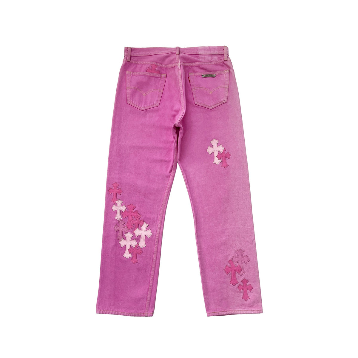 Chrome Hearts x Levi's 501 Sex Records Pink Cross Patch Jeans back view