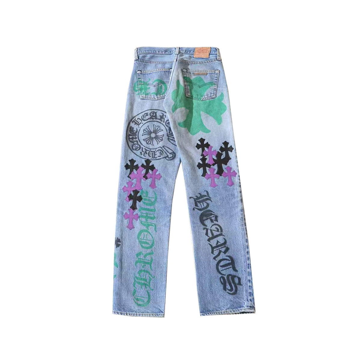 Chrome Hearts x Levi's 501 Spray-Painted Multi Graphic Jeans – Light Wash Blue back view