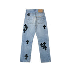Chrome Hearts x Levi's 501 Washed Blue Black Cross Patch Jeans back view