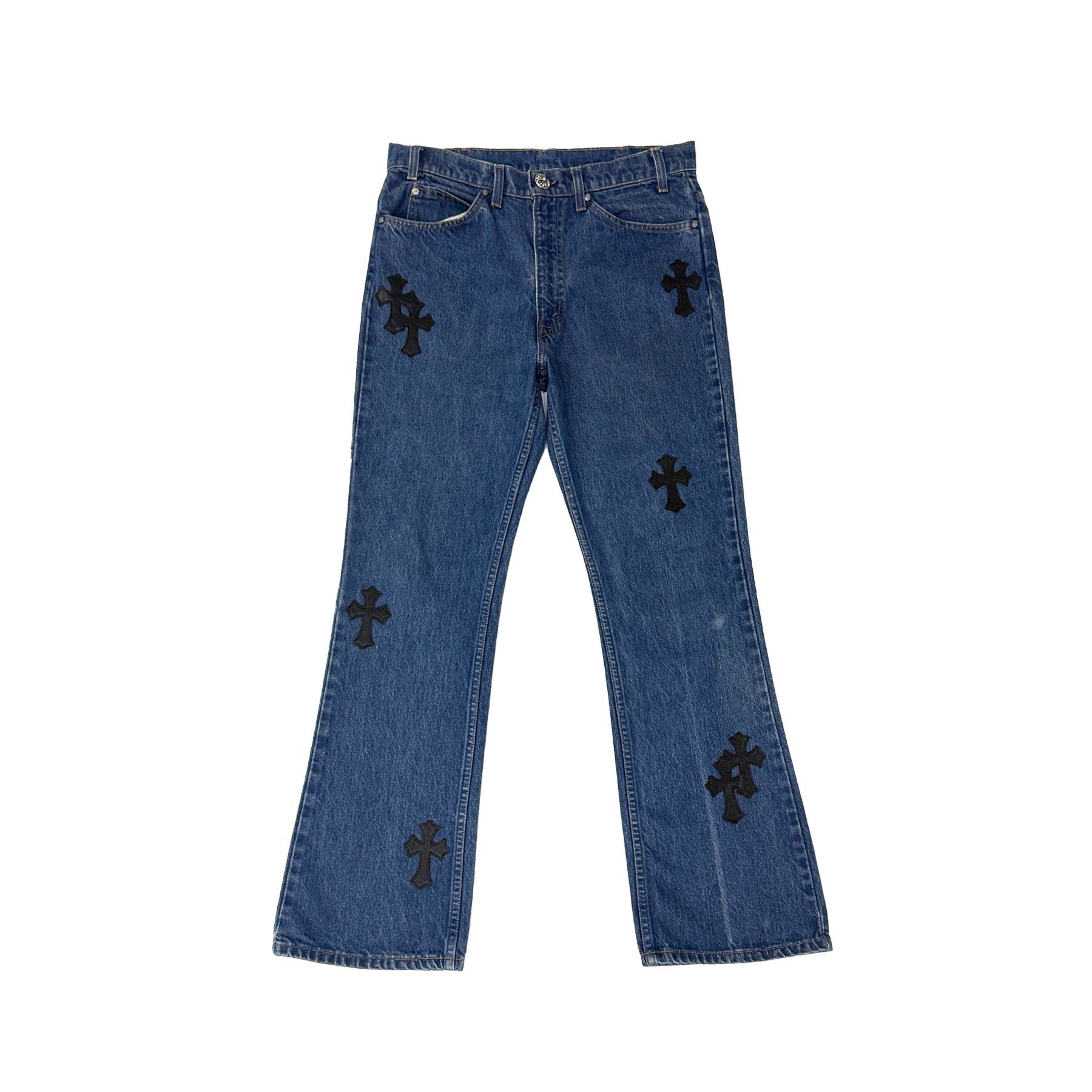 Chrome Hearts x Levi's 517 Black Cross Patch Jeans – Blue front view