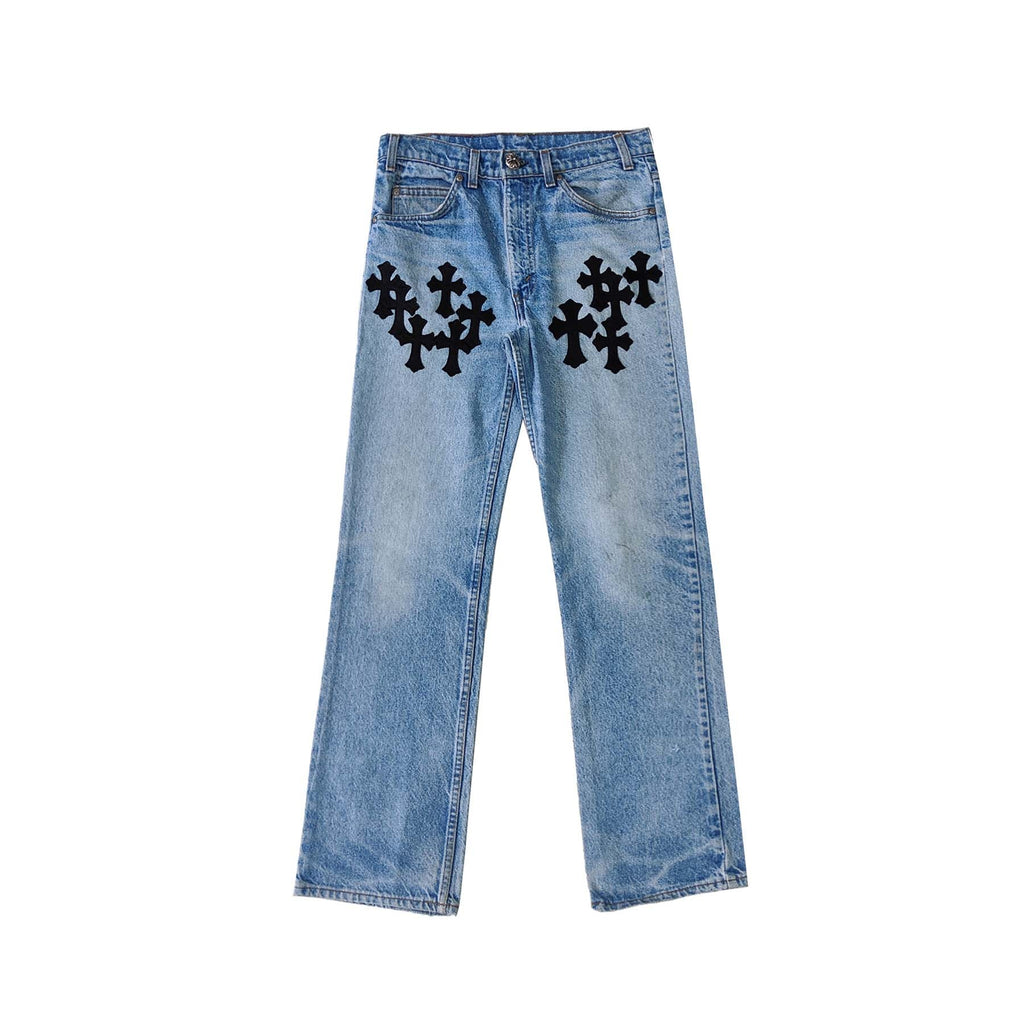 Chrome Hearts x Levi's 517 Black Cross Patch Jeans – Denim front view