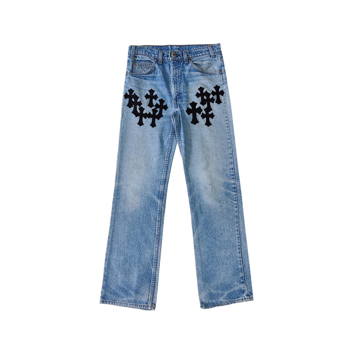 Chrome Hearts x Levi's 517 Black Cross Patch Jeans – Denim front view