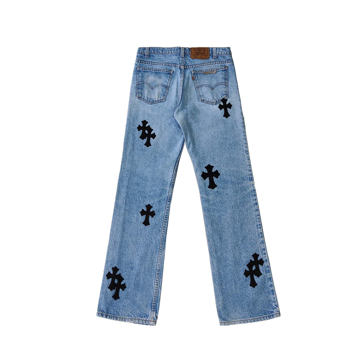 Chrome Hearts x Levi's 517 Black Cross Patch Jeans – Denim back view