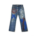 Chrome Hearts x Levi's 517 Blue Cross Patch Spray-Painted Jeans – Denim front view