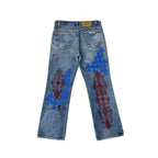 Chrome Hearts x Levi's 517 Blue Cross Patch Spray-Painted Jeans – Denim back view