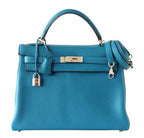 Hermes Kelly Mou 32 Blue Izmir Togo Leather Palladium Hardware