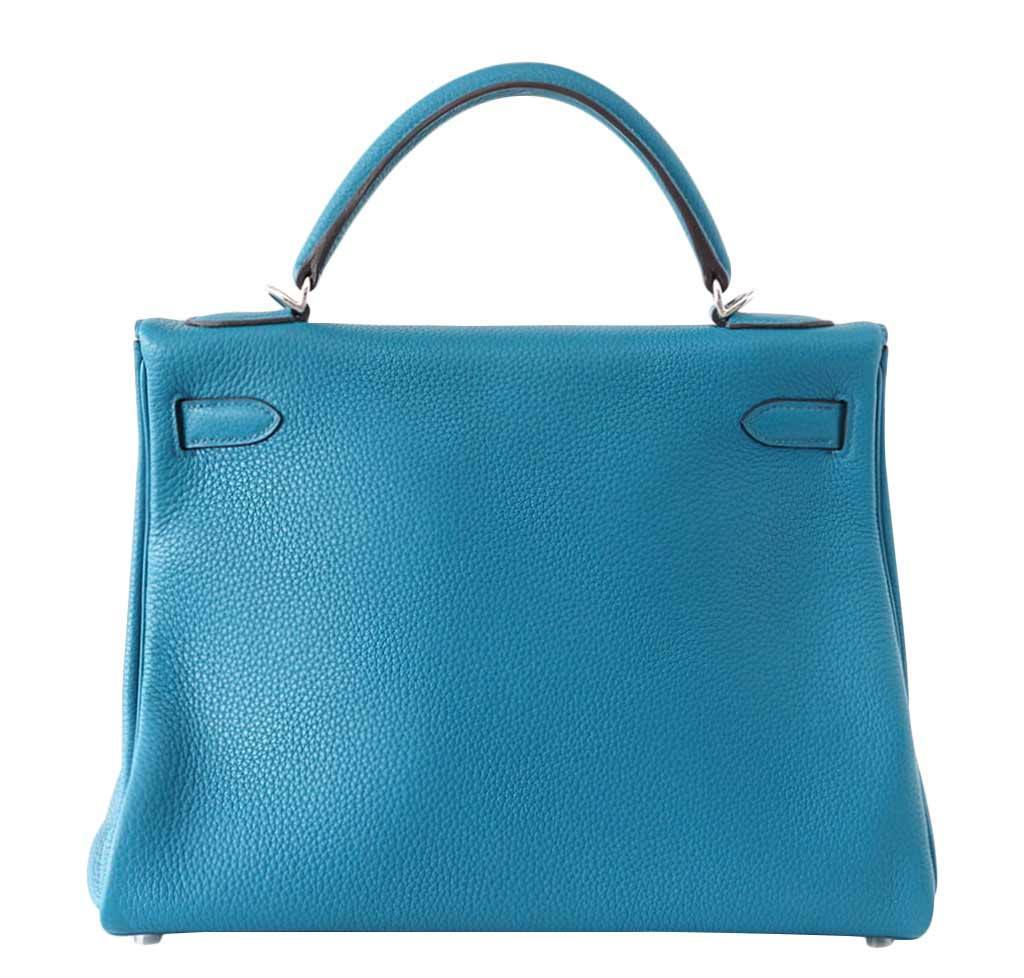 Hermes Kelly Mou 32 Blue Izmir Togo Leather Palladium Hardware