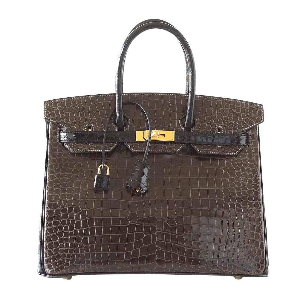 Hermes Birkin 35 Bi-Color Porosus Crocodile Special Order Gold Hardware