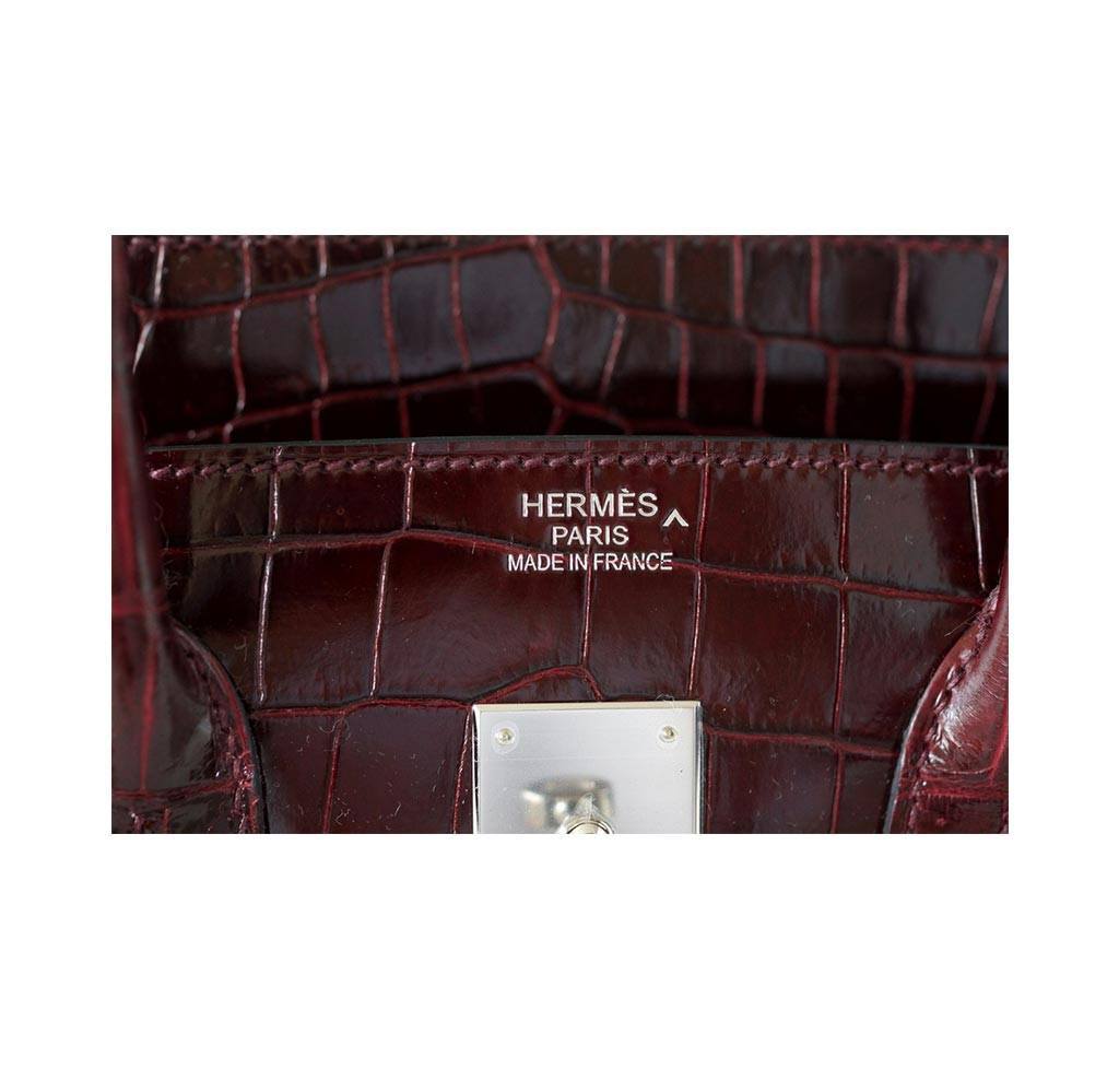 Hermes Birkin 35 Bordeaux Porosus Crocodile Palladium Hardware