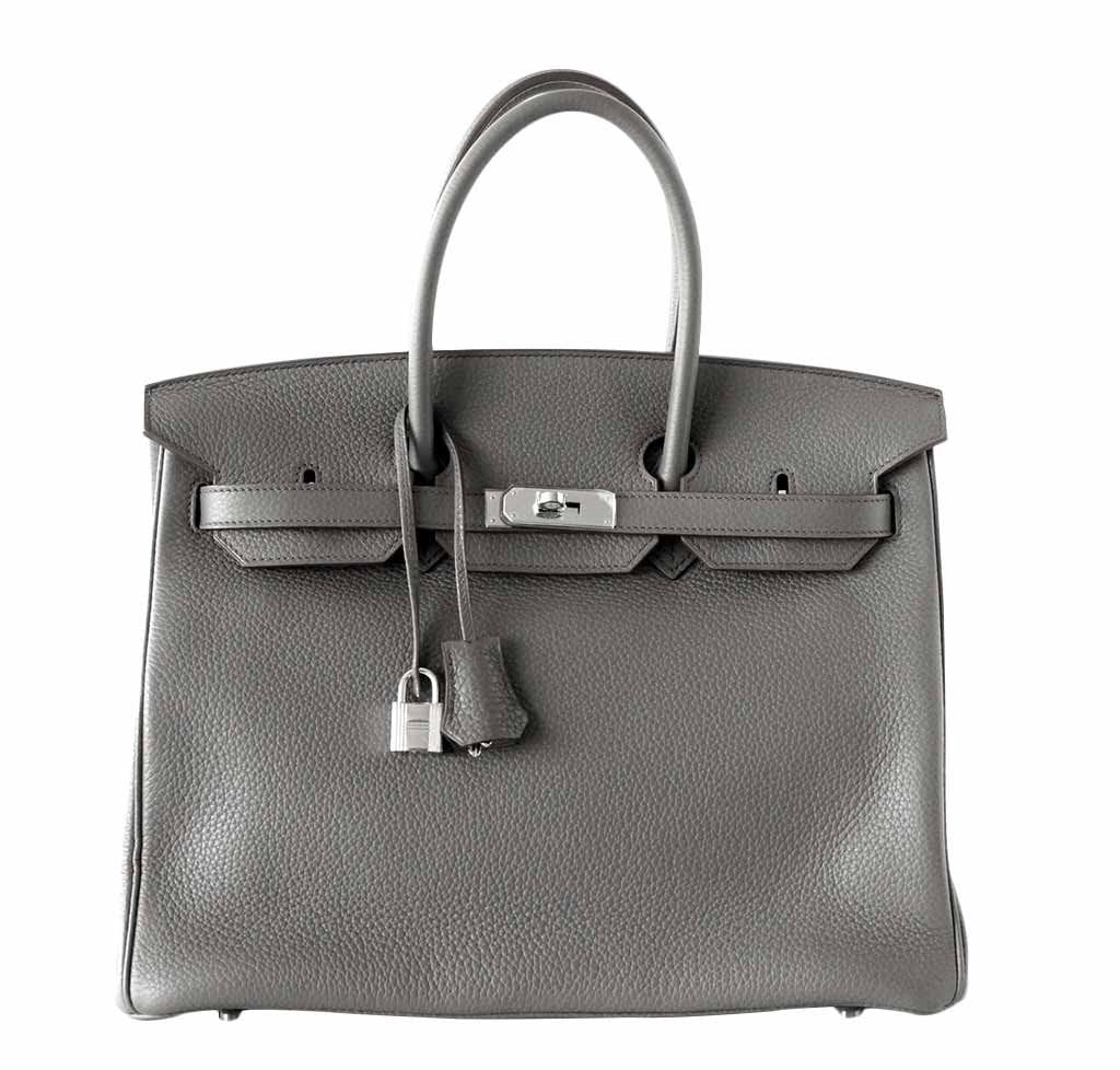 Hermes Birkin 35 Etain Clemence Leather Palladium Hardware
