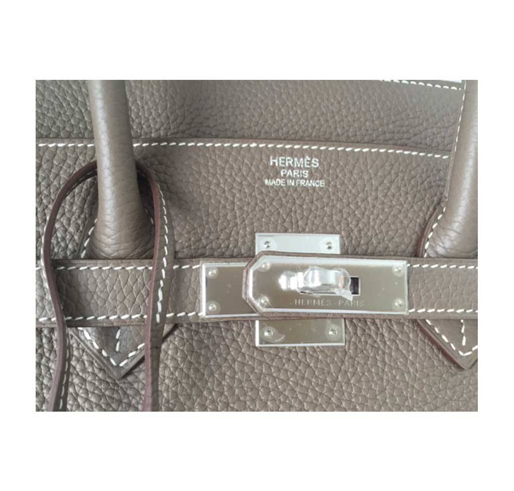 Hermes Birkin 35 Etoupe Taurillon Clemence Leather Palladium Hardware