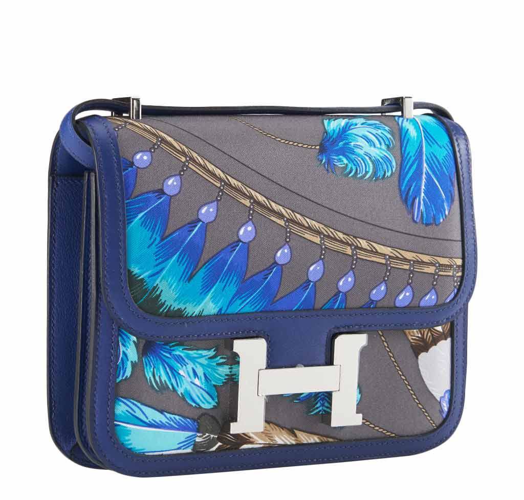 Hermes Constance Mini 18 Brasil Graphite Blue Thalassa Silk Swift Leather Palladium Hardware