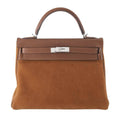 Hermes Kelly Grizzly 32 Fauve Gold Suede Togo Leather Palladium Hardware