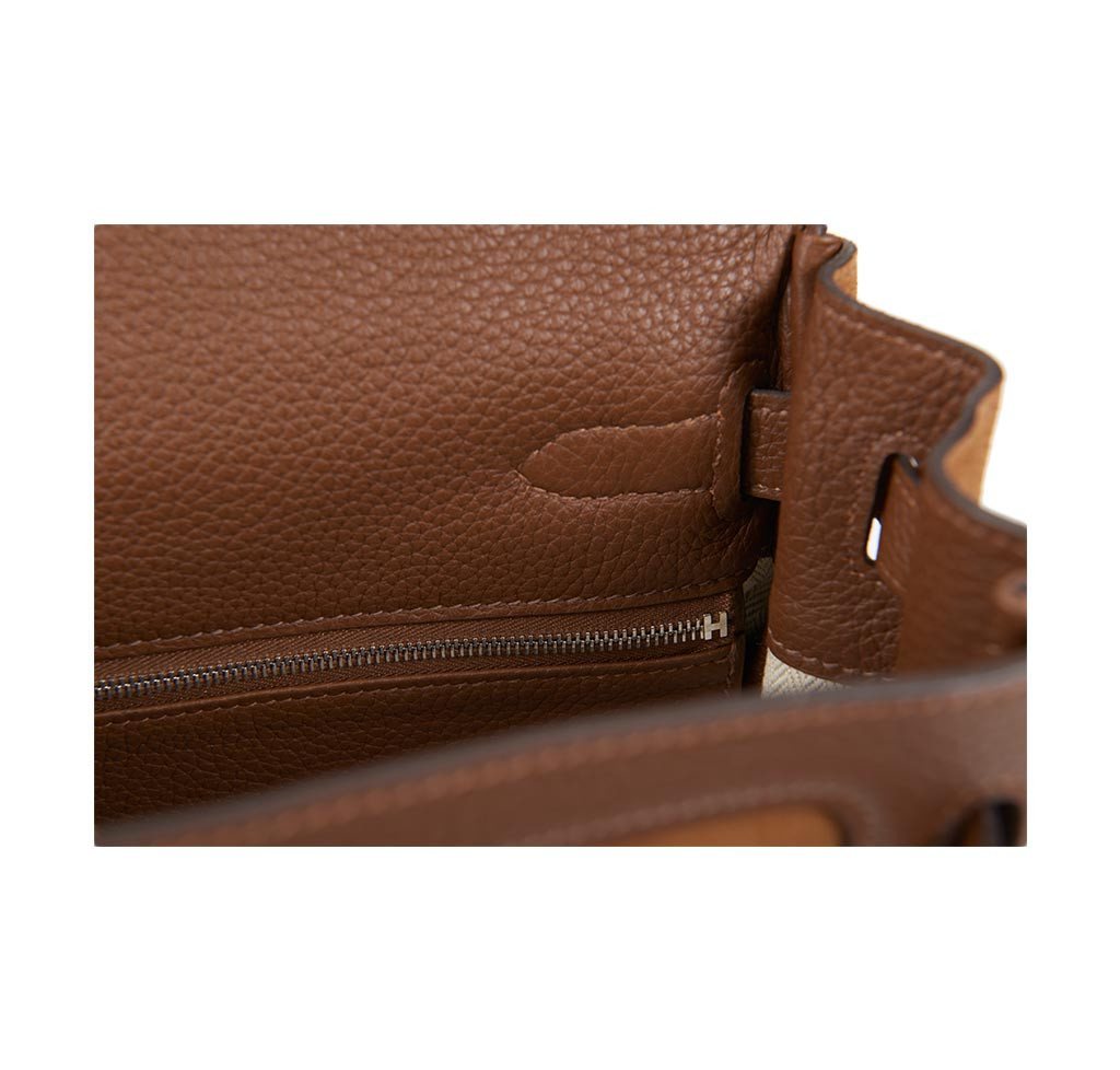 Hermes Kelly Grizzly 32 Fauve Gold Suede Togo Leather Palladium Hardware