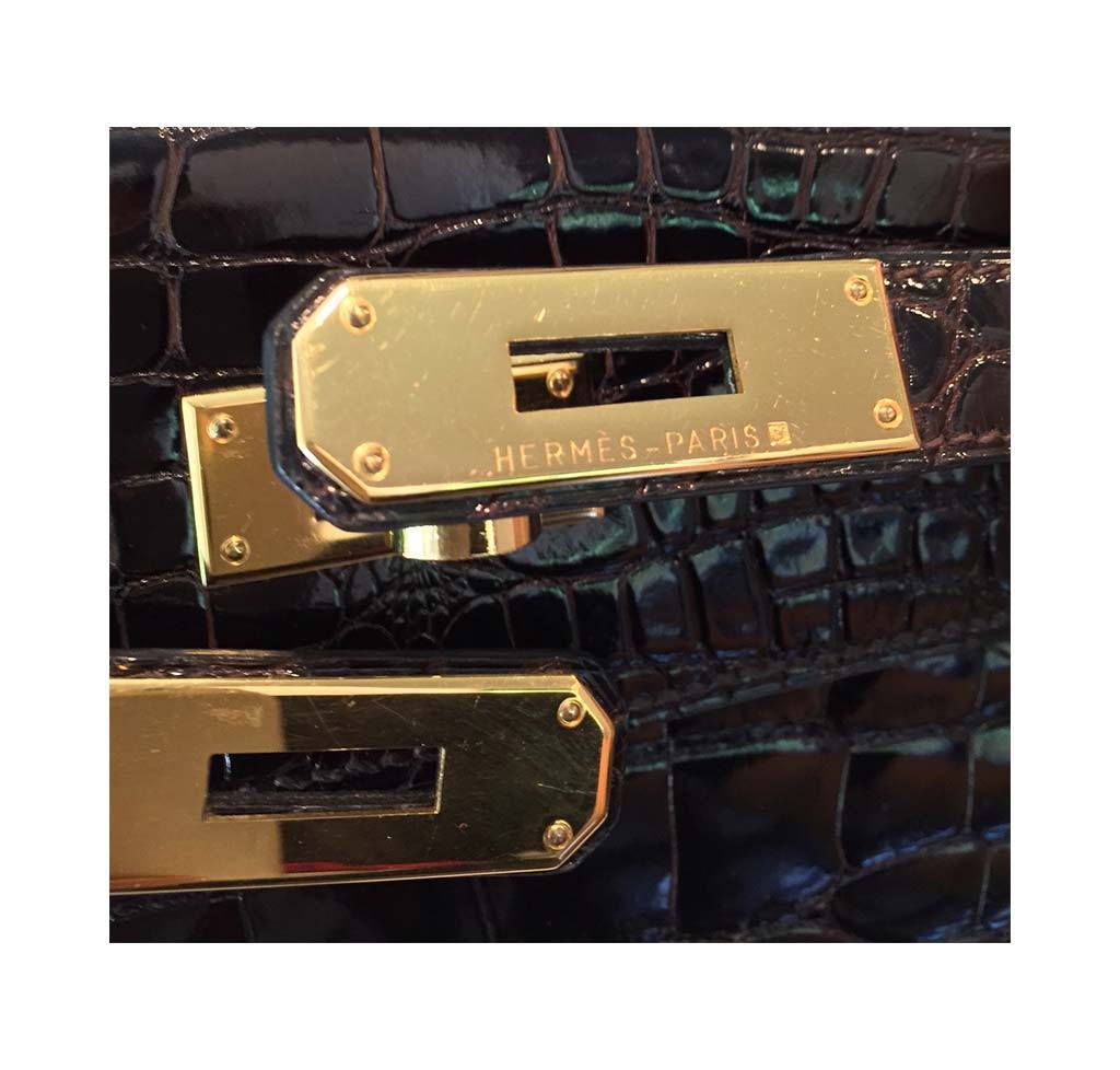 Hermes Kelly Sellier 28 Graphite Alligator Gold Hardware