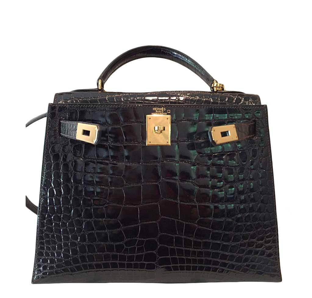 Hermes Kelly Sellier 28 Graphite Alligator Gold Hardware