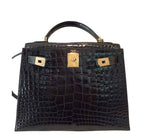 Hermes Kelly Sellier 28 Graphite Alligator Gold Hardware