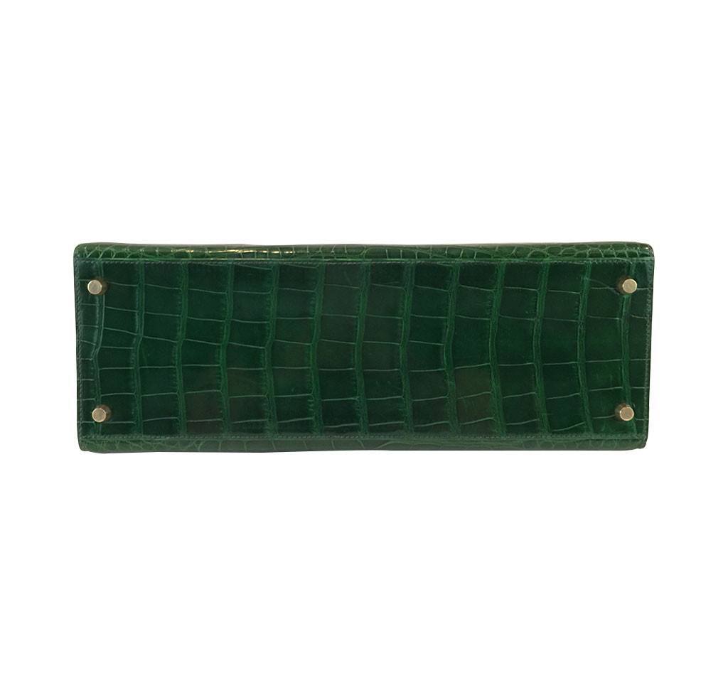 Hermes Kelly Sellier 35 Vert Emerald Alligator Gold Hardware