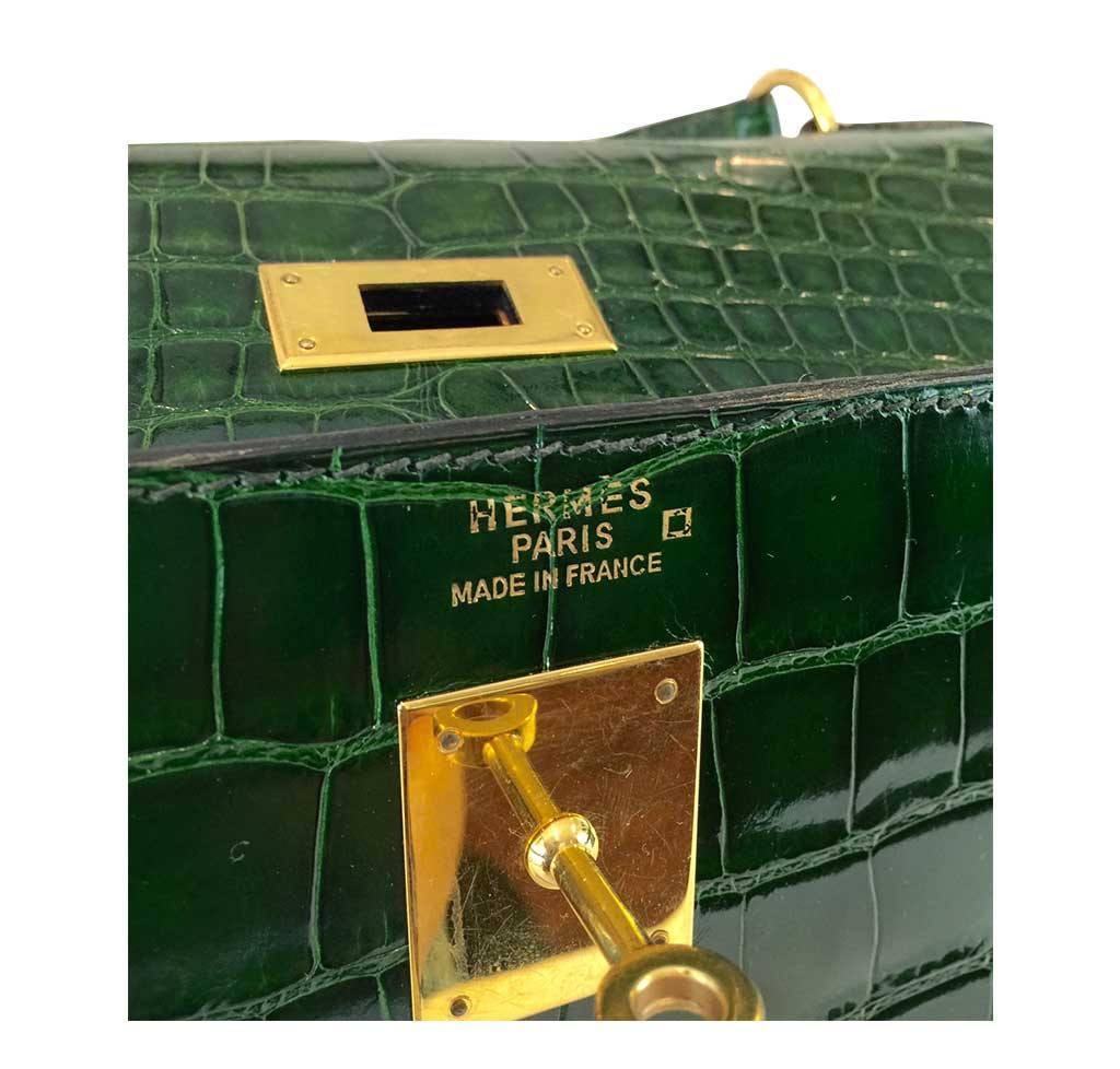 Hermes Kelly Sellier 35 Vert Emerald Alligator Gold Hardware
