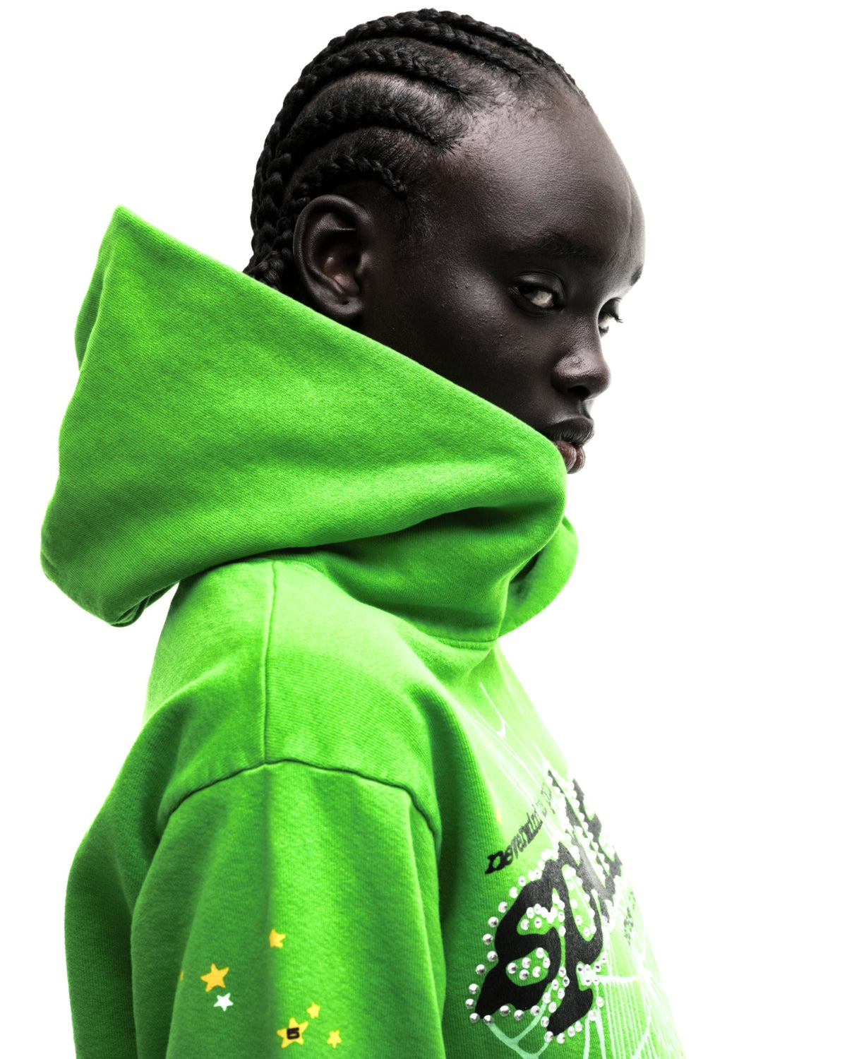 Sp5der Rhinestone Punk V2 Hoodie - Bright Green