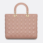 Dior Large Lady Dior Cannage Lambskin Bag - Pink Blush