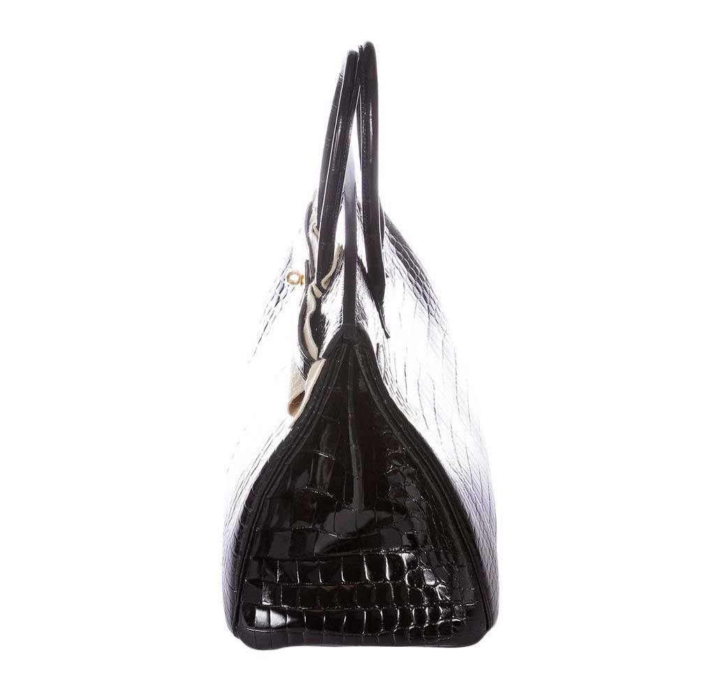 Hermes Birkin 35 Noir Porosus Crocodile Gold Hardware