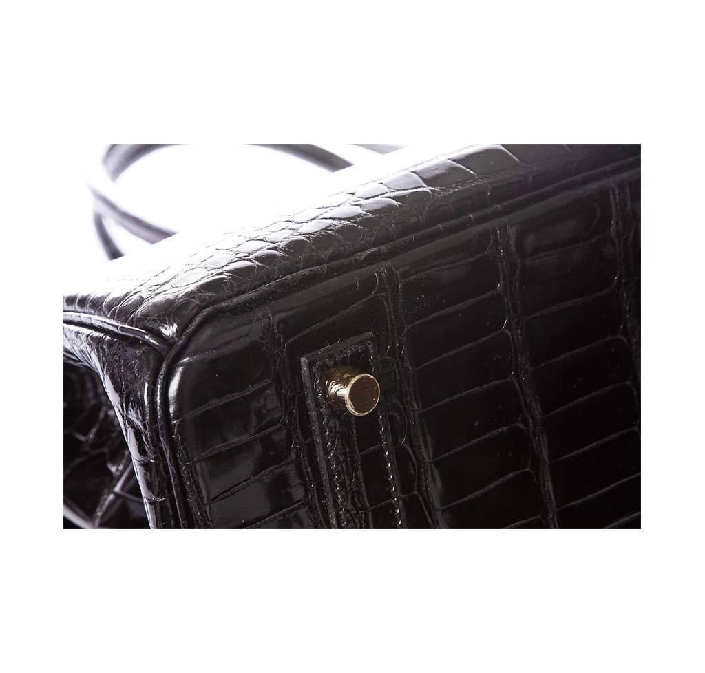 Hermes Birkin 35 Noir Porosus Crocodile Gold Hardware
